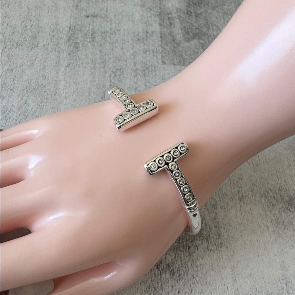 925 Sterling Silver Cuff Bracelet with Crystal Accent